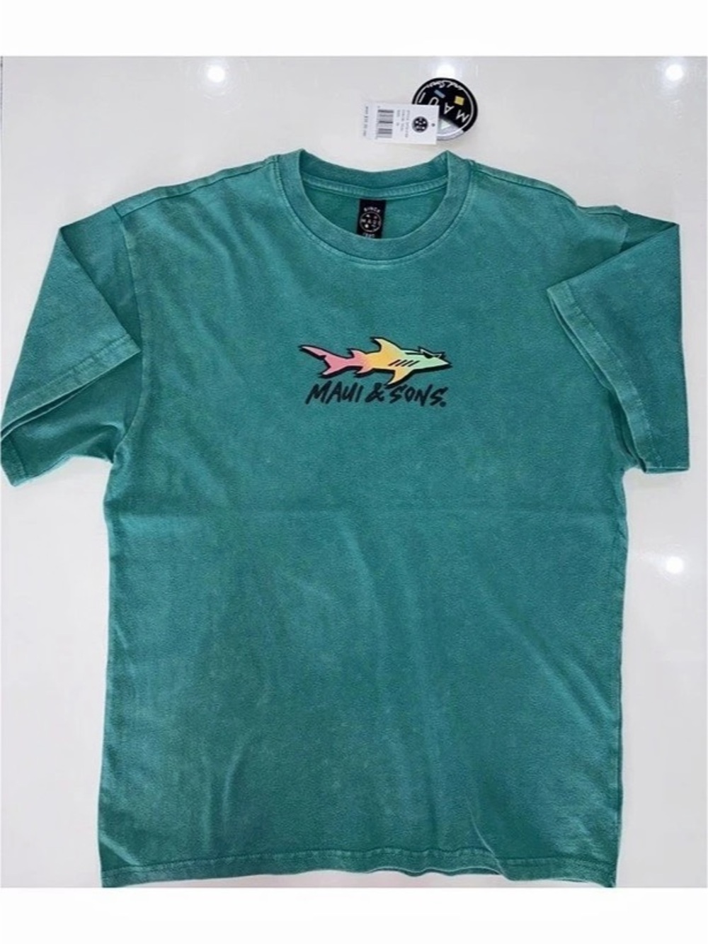 Maui & Sons Graphic Short Sleeve Tee teal Size M Medium NWT